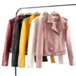 Lady Versatile Leather Long Sleeve Lapel Zipper Women Jacket - Image 7