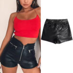 Women's High Waist Elastic Slim Fit PU Leather Shorts - Image 5