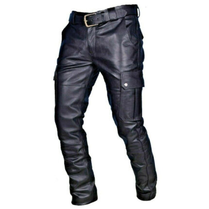 Men Pu Leather Casual Pants Punk Retro Goth Slim Fit