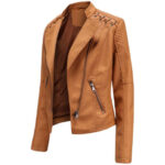 Women Brown Leather Coat Jacket - Image 3