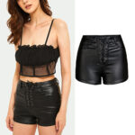 Women High Waisted Elastic Drawstring Faux Leather Shorts