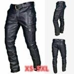Men Pu Leather Casual Pants Punk Retro Goth Slim Fit - Image 4
