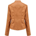 Women Brown Leather Coat Jacket - Image 4