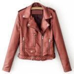 Lady Versatile Leather Long Sleeve Lapel Zipper Women Jacket - Image 4