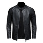 Spring Autumn Leather Jacket Men Stand Collar