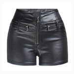 Women's High Waist Elastic Slim Fit PU Leather Shorts - Image 2