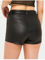 Women High Waisted Elastic Drawstring Faux Leather Shorts - Image 5