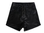 Women High Waisted Elastic Drawstring Faux Leather Shorts - Image 6